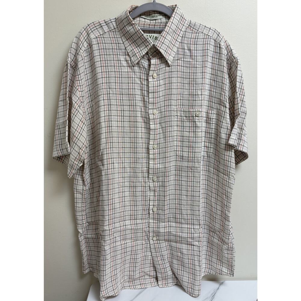 Orvis Men’s Size Large Short Sleeve Button Down Shirt Plaid Casual Outdoor Fish